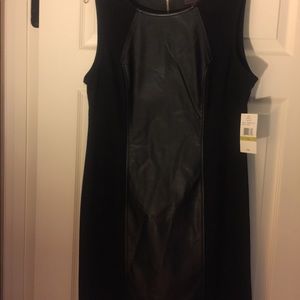 NEW; Trully Sleveless Black Dress w/Like-Leather